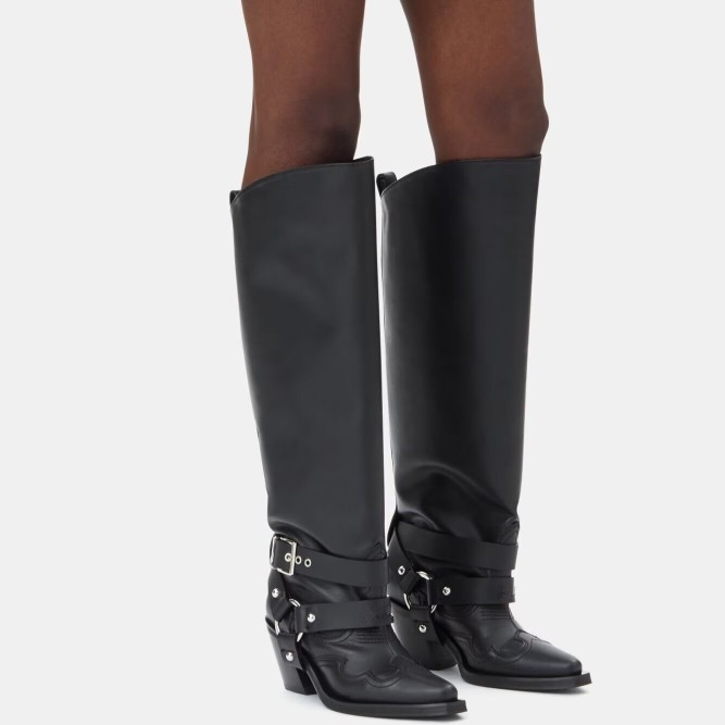 Leather Classic Strap - Women's Black Leather Knee High Cowboy